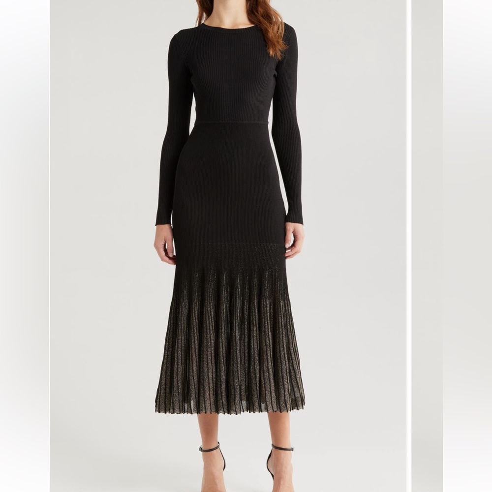 Moon River Shimmer long sleeve ribbed midi dress